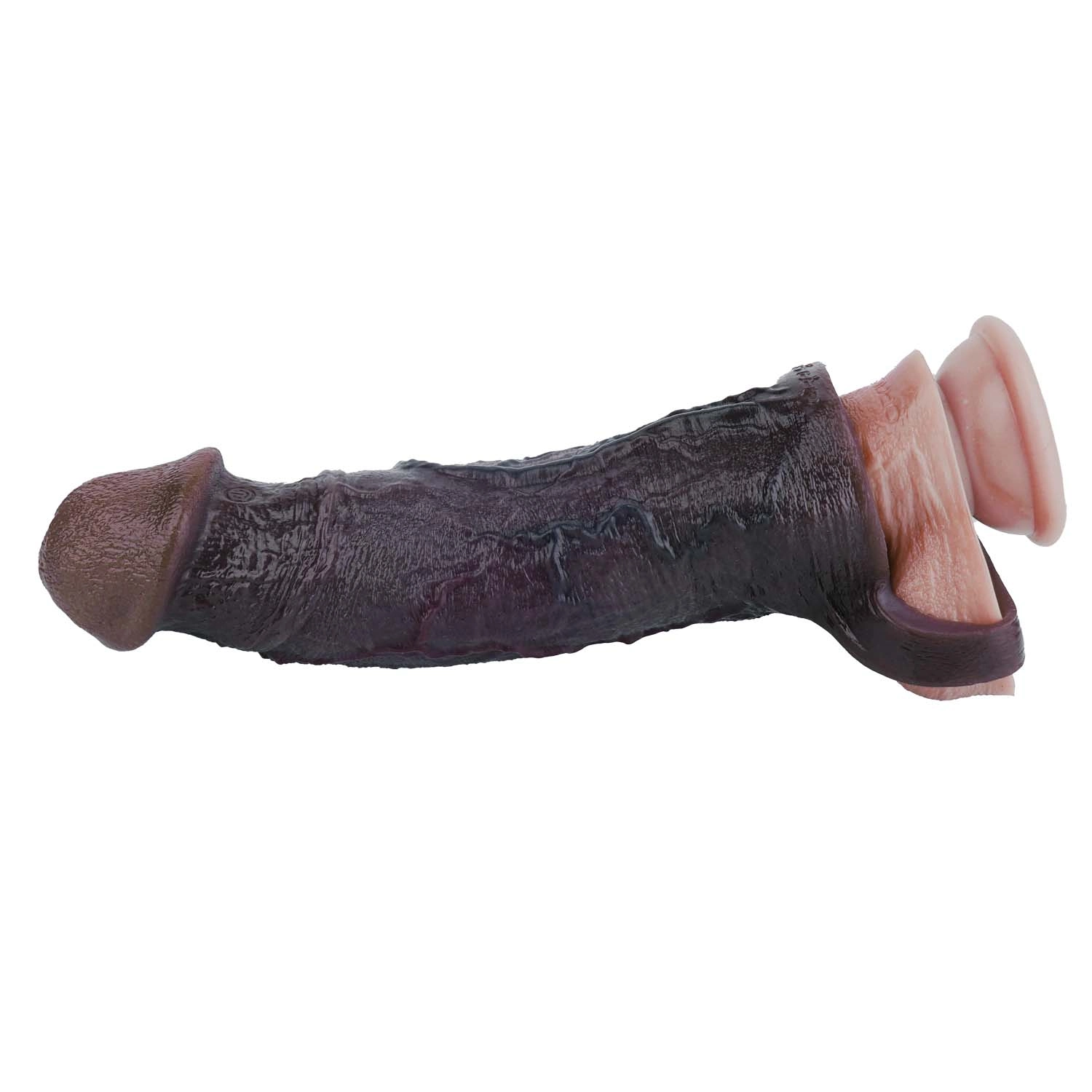 Leo 9.1"×2.2" Huge Black Realistic Silicone Penis Extender | 10 Vibration Modes
